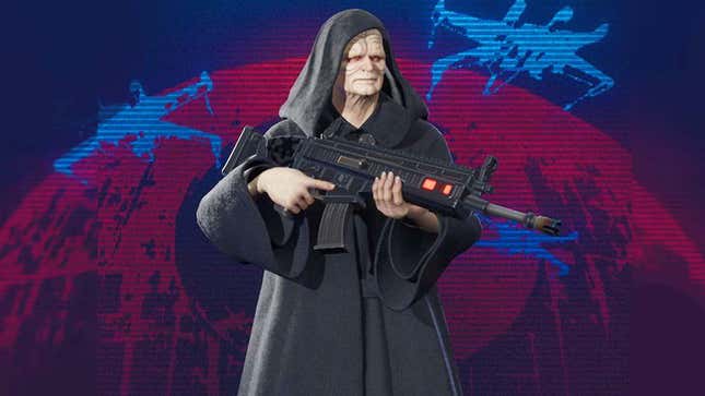 Photo to the article entitled here Emperor from Star Wars holding an assault rifle in Fortnite